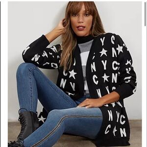 New York & Company Black and White Star Cardigan Sz XL NWT